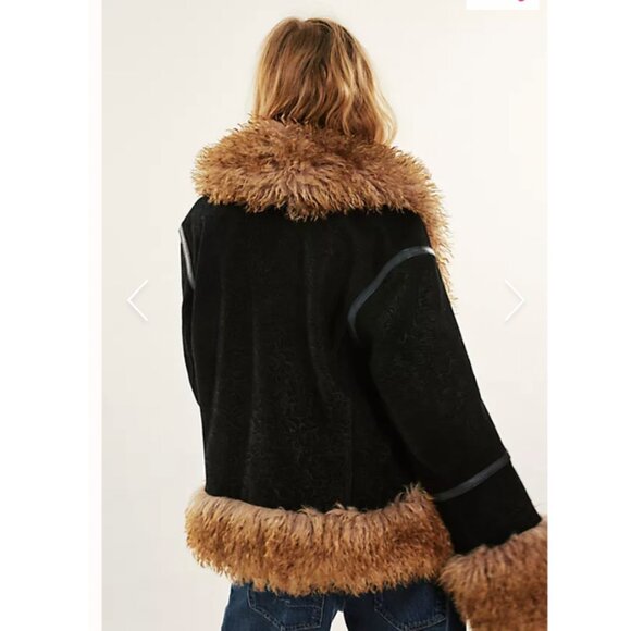 Free People We The Free Alora Coat in Midnight Combo - XS - Embossed Suede - Picture 9 of 15